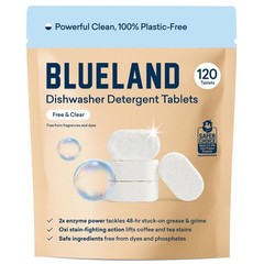 BLUELAND 100 Plastic-Free Dishwasher Detergent Tablets, 120 Count, Free Clea…