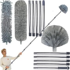 20 Ft+ High Reach Grey Cobweb Duster with 3-14 ft Extension Pole, Webster Cobweb
