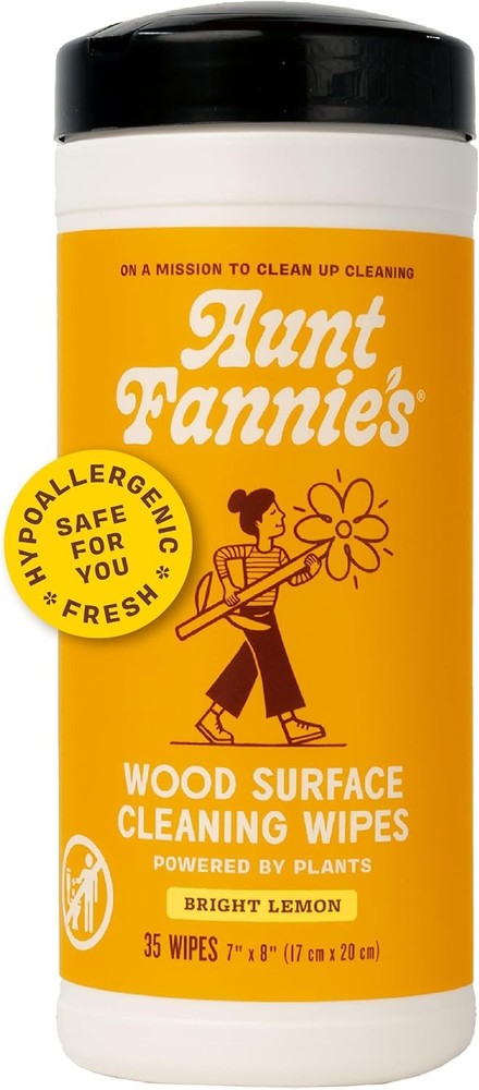 Wood Surface Cleaning Wipes, Lemon, 35 Count, Pack of 1 | No-Wax Formula, Lifts