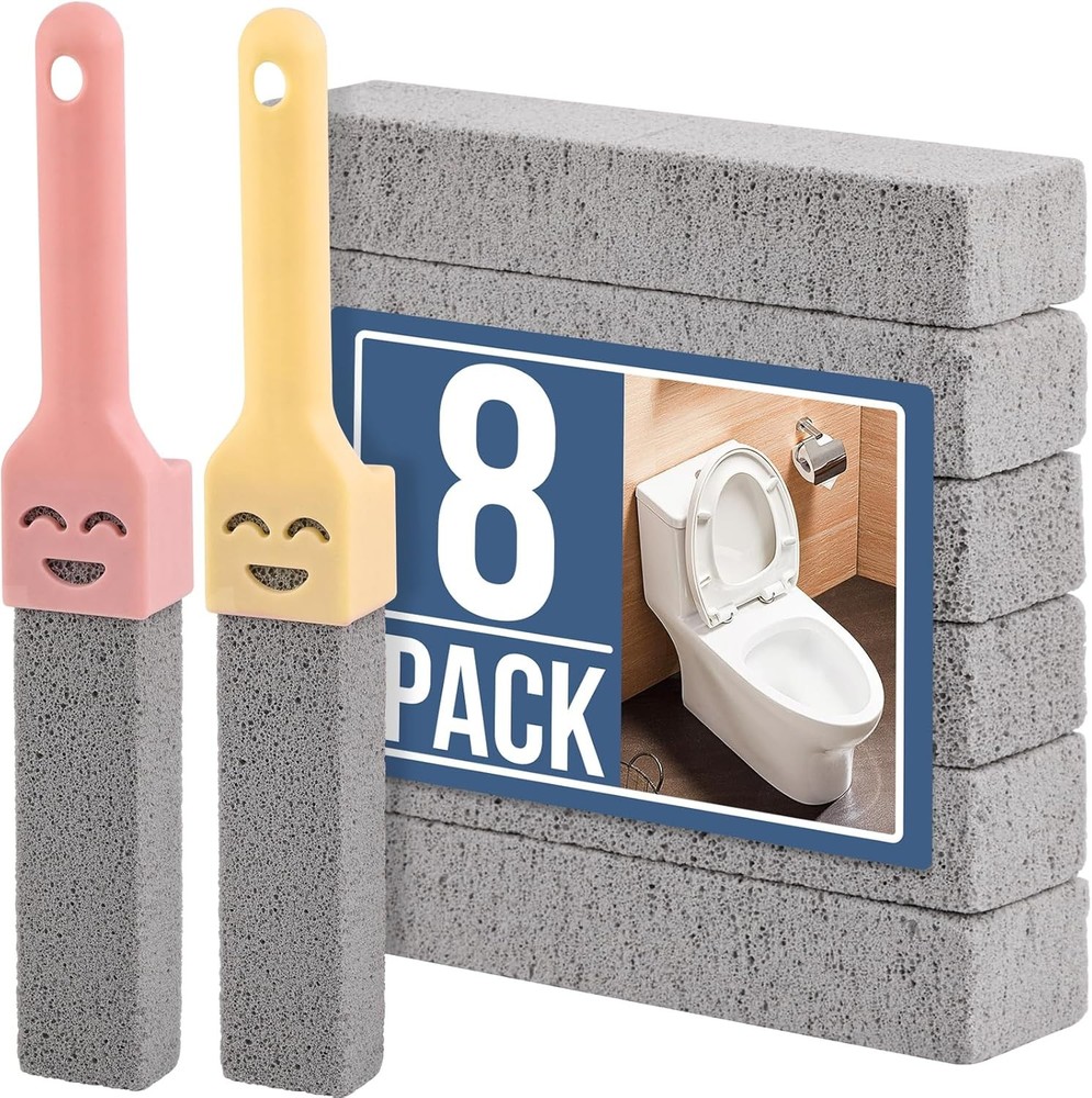 8 Pack Pumice Stone Scouring Sticks with 2 Universal Handles, Grey Pumice Stone