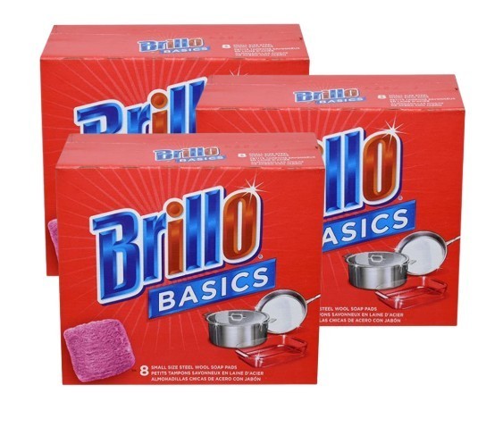 Brillo Basics Steel-wool Soap Pads, 8-ct. Boxes – Pack of 3
