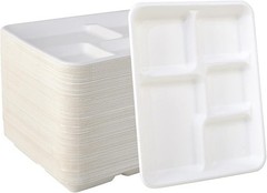 5-Compartment Compostable Plates for Easy Cleanup ?C Compartment Tray for Porti