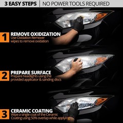 Professional Headlight Restoration Kit, Quick 3-Step Lens Cleaner with 8