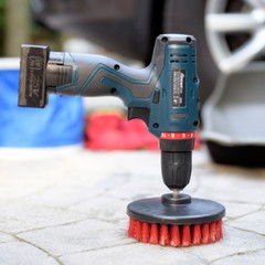 2 Pcs drill brush for Car care Carpet Wall and Tile cleaning HEAVY DUTY (RED)