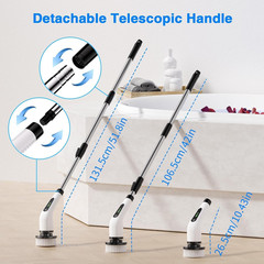 Full Body Waterproof Cordless Cleaning Brush with 7 Replaceable Brush Heads