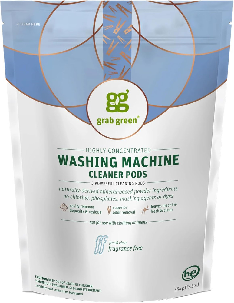Grab Green Natural Washing Machine Cleaner Pods 5 Count Unscented Tablets