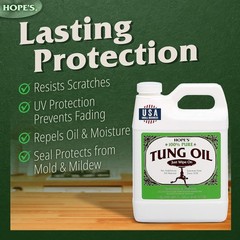 100% Pure Tung Oil, Food Safe, Waterproof Natural Wood Finish and Sealer for…