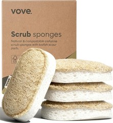 Scrub Sponges 4 Pack, Cellulose & Cotton with Natural Loofah, Eco-Friendly