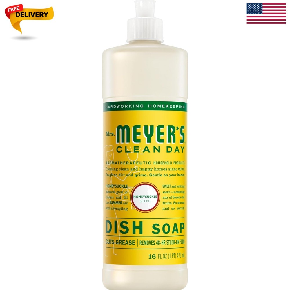MRS. MEYER’S CLEAN DAY Liquid Dish Soap, Honeysuckle Scent, 16 Fl Oz Bottle