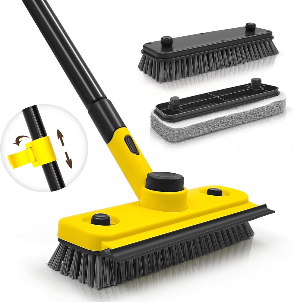Shower Cleaning Brush, 53.5 Inches Long Handle Scrubbing Brush, 3-In-1 Bathroom