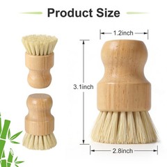 Bamboo Scrub Brush for Dishes Brushes with Sisal Bristles Scrubber Pots Pans