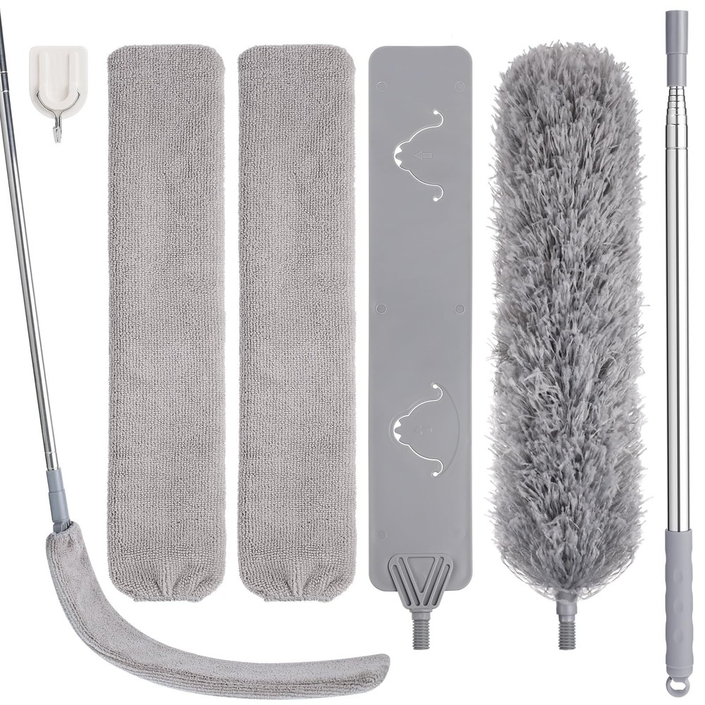 Feather Duster Set (4 Pieces), 30-100 inch Microfiber Retractable Gap Duster …
