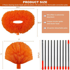 20+ Feet High Reach Dusting Kit, Cobweb Duster & Ceiling Fan Duster with 3-14 Ft