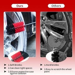 Soft Drill Wheel Cleaner Brush, Drill Brush for Car Wheel, No ScratchesBlack+red