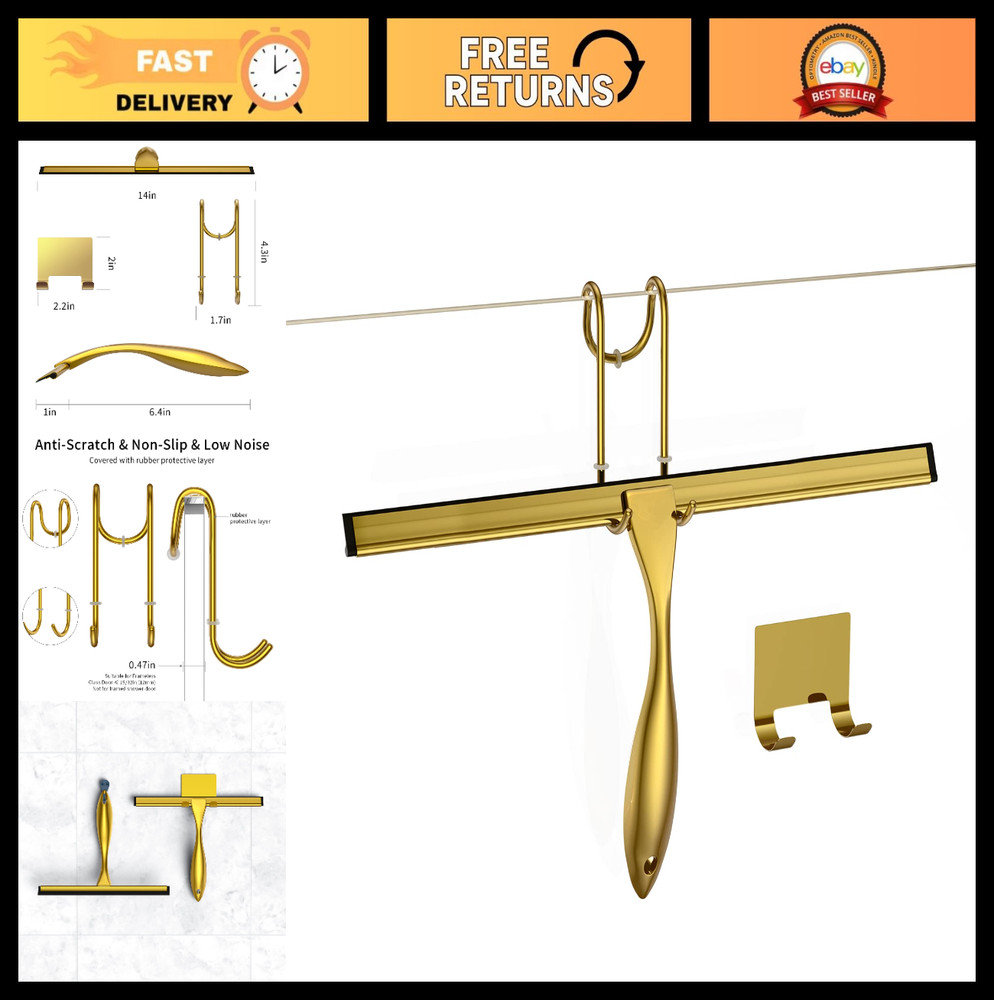 14″ Stainless Steel Shower Squeegee Set – Streak Free, All-Purpose for Bathroom,