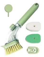 Soap Dispenser Dish Scrubber Brush for Dishes Pots Pans with 3 Replacement Heads