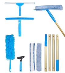 2 in 1 Window Squeegee Cleaning Kit with Aluminum Alloy Extension Poles Scrubber