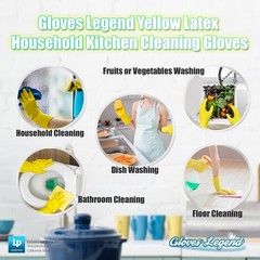 3 Pairs (6 Gloves) – Medium – Yellow Latex Household Cleaning Dishwashing Gloves