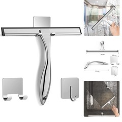 All-Purpose Stainless Steel Shower Squeegee for Shower Glass Door with 2 Adhe…