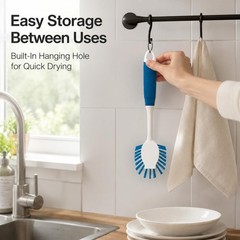 2 Pack Kitchen Dish Brushes With Scraper Durable Nylon Bristles Long Handle