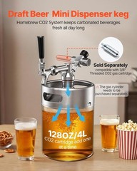VEVOR 128oz Mini Keg, Pressurized Growler Tap System, 304 Stainless Steel…