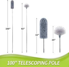 Extendable 100″ Cobweb Duster Spider Web Brush & Microfiber Ceiling Cleaning Kit