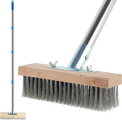 Concrete Scrub Brush – Concrete Brush Wire Broom with 62″ Long Handle – Deck