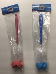 11.6” LONG BOTTLE BRUSH WITH SPONGE END FOR GLASS/PLASTIC BABY BOTTLES, 2 COLORS