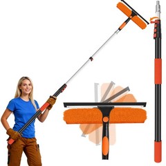 14″ Extra-Wide Window Squeegee 2-in-1 Scrubber 5-20FT Extension Pole 26FT Reach