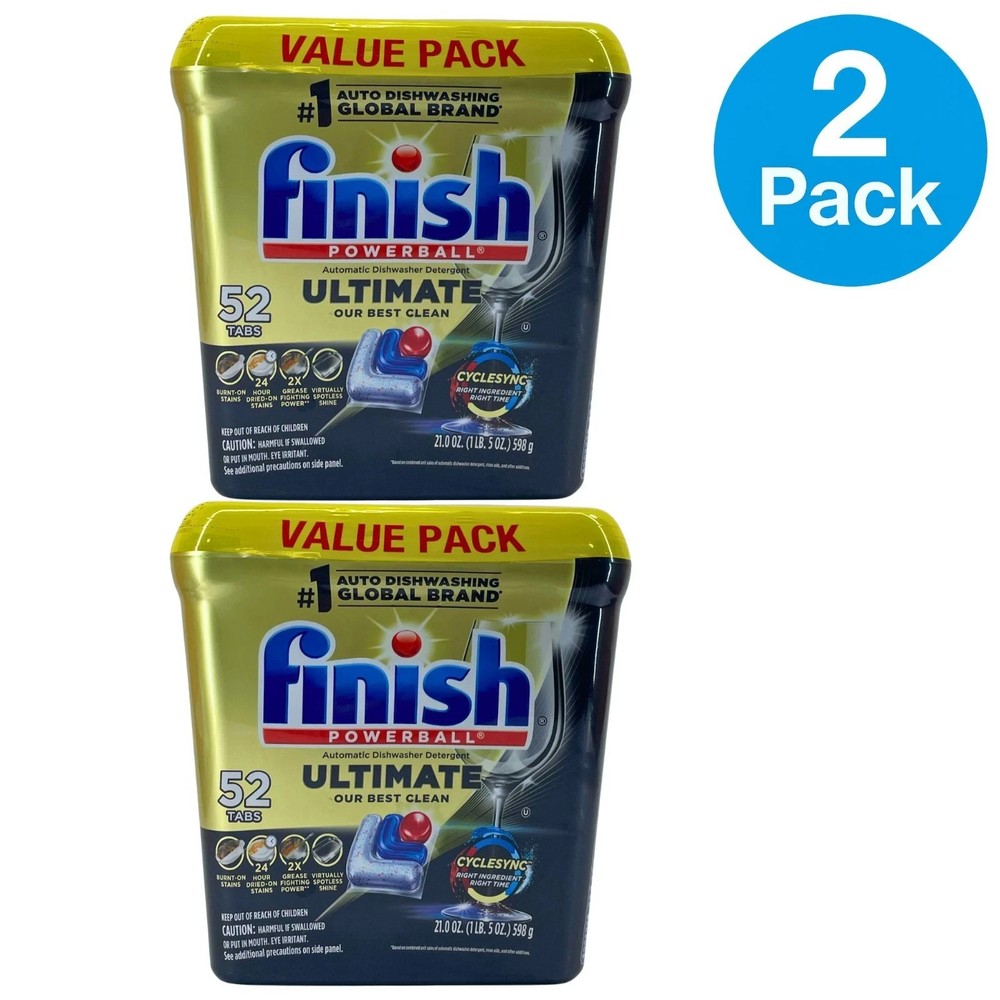 Finish Powerball Ultimate Dishwasher Detergent Tabs 52 Count 2 Pack New