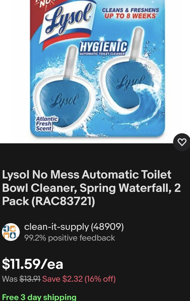 Lysol Brand Hygienic Automatic Toilet Bowl Cleaner Atlantic Fresh 2/Pack