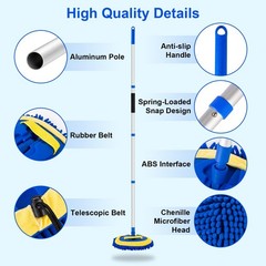62″ Car Wash Brush Kit Mitt Mop Sponge with Long Handle Chenille Microfiber C…