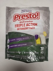 Amazon Brand – Presto! Triple Action Dishwasher Pacs, Lemon Scent, 70 Count