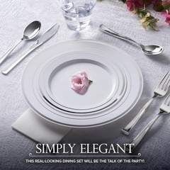 Dinner and Dessert Plates Set Disposable – 200 Pieces (10″ + 7″) Elegant White