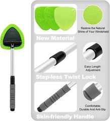 Brand New Windshield Cleaner Tool – Green, Extendable Handle, Microfiber Pads