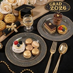 Liacere 100Pieces Gold Plastic Plates-Disposable Gold Glitter Plates-10.25inch
