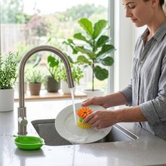 Flower Palm Dish Scrub Brush With Holder Kitchen Brushes For Dishes Sink Brush A