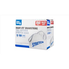 Iron-Hold Right-Fit 13 gal Tall Kitchen Bags Drawstring 150 pk 0.9 mil