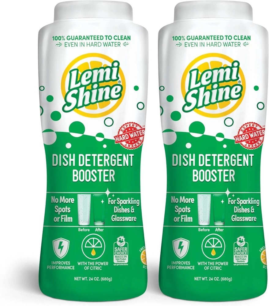 Lemi Shine Dish Detergent Booster 24oz 2 Pack Hard Water Stain Remover Cleaner