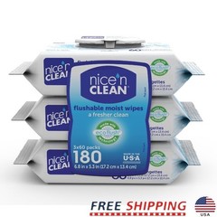 Plant-Based Flushable Wet Wipes Septic Safe Aloe Vitamin E 180 Counts 3 Packs US