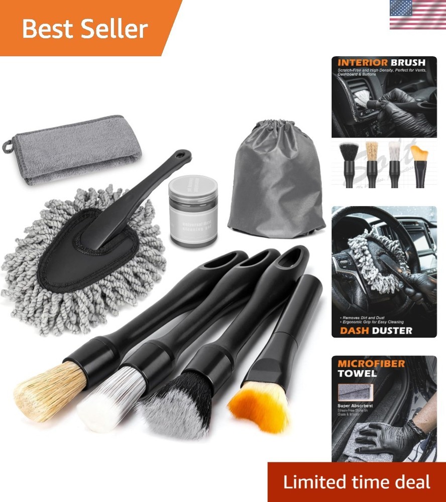 8PCS Car Detailing Brush Set, Interior Car Cleaning Kit w/ Duster, Towel & Gel