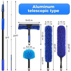 26ft High Reach Duster Kit, Aluminum 5-20ft Fan & Window Cleaner Set, Versati…