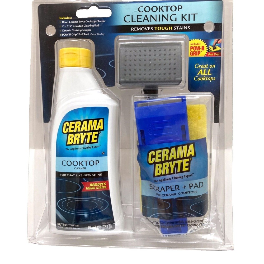 Cerama Bryte Cooktop Cleaner 10 OZ + Scraper, Pad, Pad Tool – Remove Stains NEW