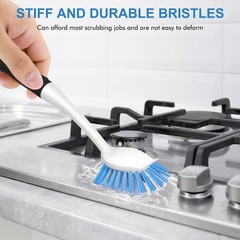 Dish Brush with Handle, 2 Pack Stiff Bristles Dish Scrubber with Built-in Scr…