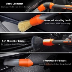7PCS Car Interior Detailing Kit Horse Hair Leather Brush Applicator Pads