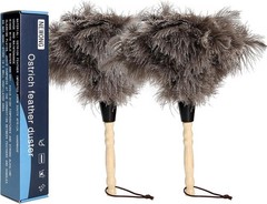 Ostrich Feather Duster 2pcs Natural Feathers with Wooden Handle for Cleaning