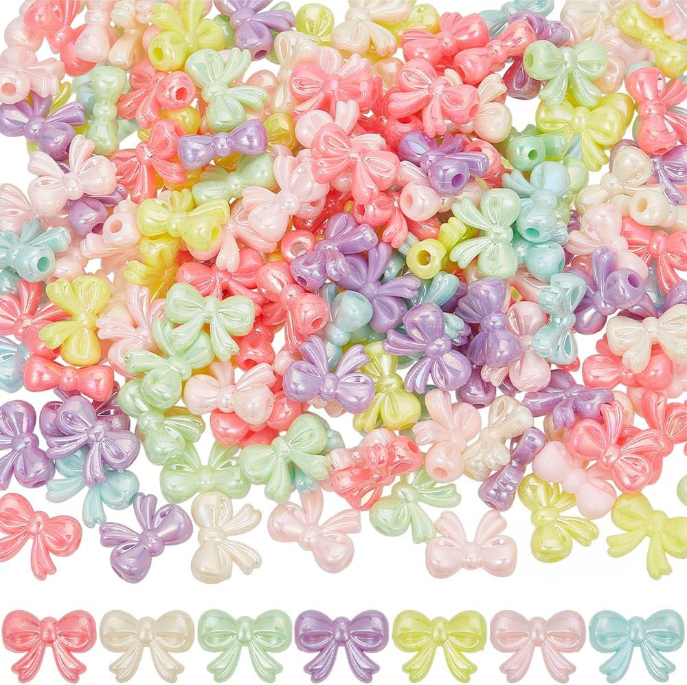 200Pcs Acrylic Bow Beads Bowknot Bead Bulk Pink White Green Orange Butterfly Win