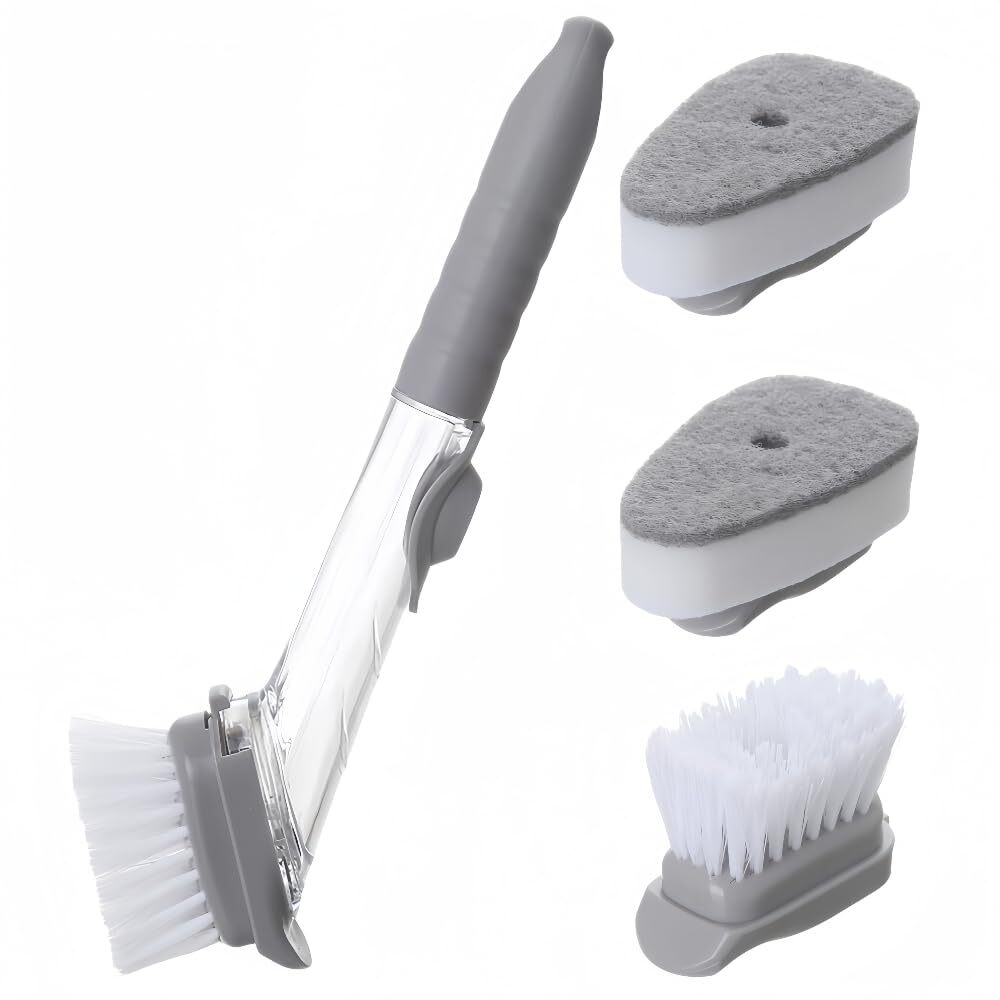 Soap Dispenser Dish Scrubber Brush for Dishes Pots Pans with 3 Replacement Heads