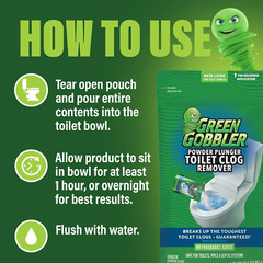 Green Gobbler POWDER PLUNGER Toilet Bowl Clog Remover – 2 Pack Net WT 16.5 Oz