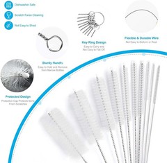 10-Pack Nylon Straw Cleaning Brushes–Stainless Steel Wire Drink Pipe Cleaner Kit